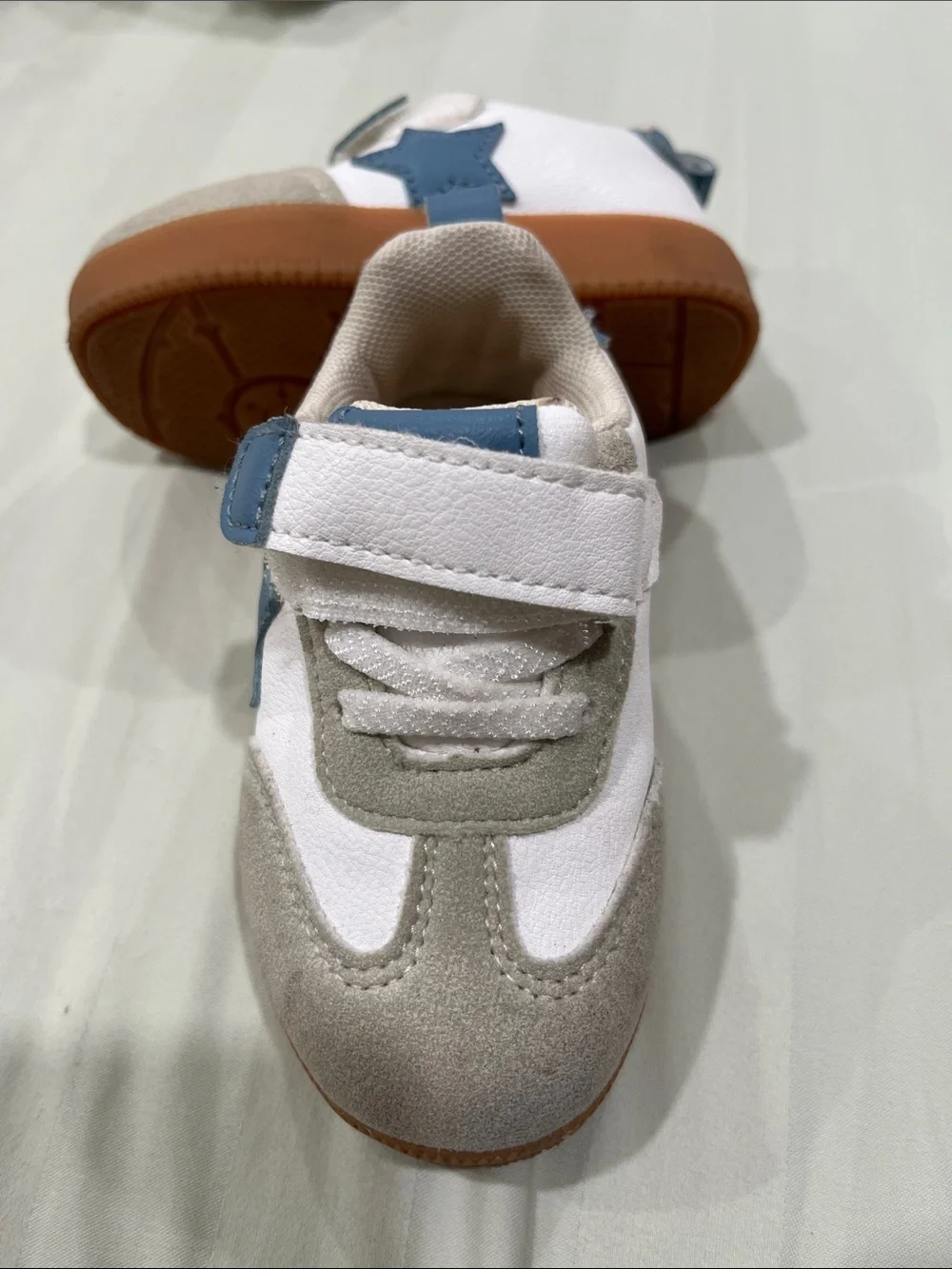 Ina White Sneakers with Blue Star and Gum Sole